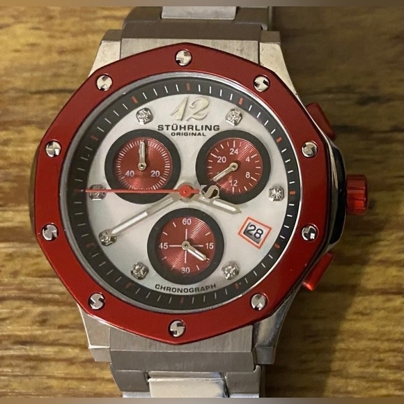 Sturhling Original Chronograph Women’s Ladies Watch Stainless Red ~Needs Battery - Picture 2 of 12